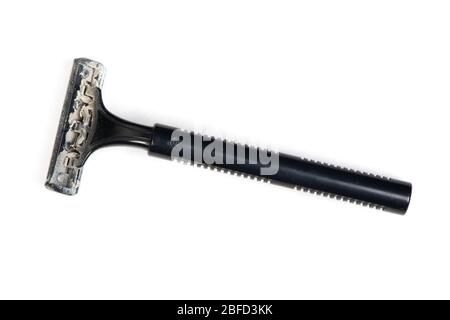 Used disposable shaving razor isolated on white background Stock Photo