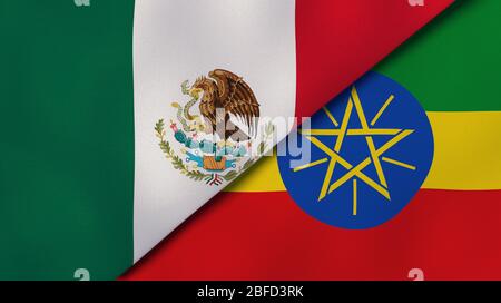 Two states flags of Mexico and Ethiopia. High quality business background. 3d illustration Stock Photo