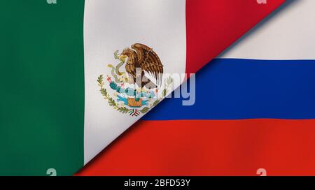Two states flags of Mexico and Russia. High quality business background. 3d illustration Stock Photo