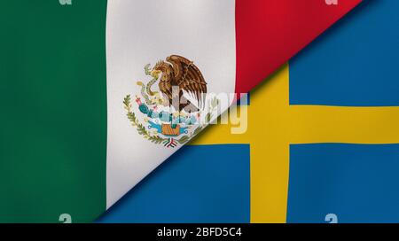 Two states flags of Mexico and Sweden. High quality business background. 3d illustration Stock Photo