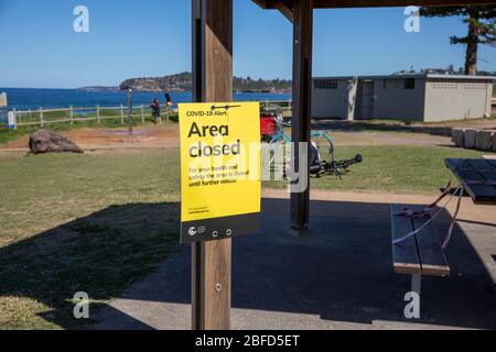 COVID 19 pandemic leads to closure of public areas and picnic bbq spots at Sydney beaches, here Mona vale beach,Sydney,Australia Stock Photo