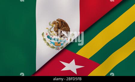 Two states flags of Mexico and Togo. High quality business background. 3d illustration Stock Photo