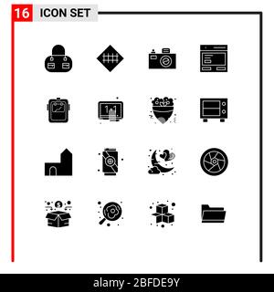 Set of 16 Modern UI Icons Symbols Signs for protection, mask, image, to, communication Editable Vector Design Elements Stock Vector