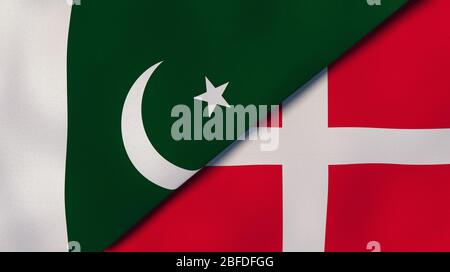 Two states flags of Pakistan and Denmark. High quality business background. 3d illustration Stock Photo