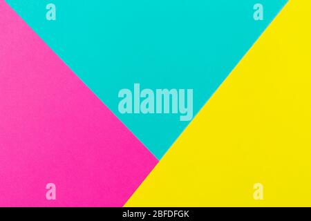 Abstract blue cyan pink and yellow color paper geometry composition background. Copy space. Free space for text.  Stock Photo