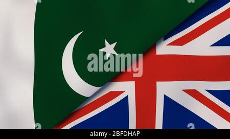 Two states flags of Pakistan and United Kingdom. High quality business background. 3d illustration Stock Photo