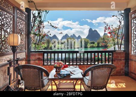 Yangshuo Mountain Retreat Rooms, Yangshuo China Hotels Stock Photo