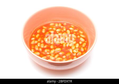 Bowl of baked beans isolated on a white studio background. Stock Photo