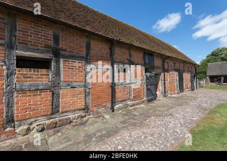 Timber and brick barn wall, Boscobel House, Shropshire, England, UK Stock Photo