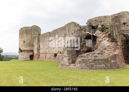 Modern spiral staircase installed at Rhuddlan Castle, Rhuddlan, Denbighshire, Wales, UK Stock Photo
