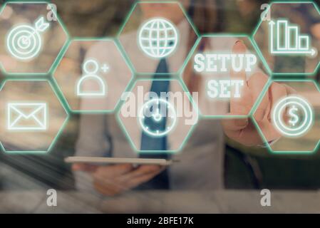 Handwriting text Setup Set. Conceptual photo the manner, position, or direction in which something is set Stock Photo