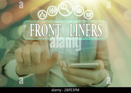Word writing text Frontliners. Business photo showcasing most important ...