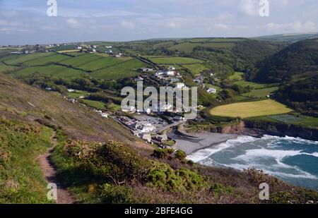 The Coastal Village of Crackington Haven from the Footpath on South West Coast Path, North Cornwall, England, UK. Stock Photo