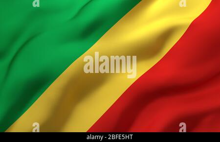 Flag of Republic of the Congo blowing in the wind. Full page Congolese flying flag. 3D illustration. Stock Photo