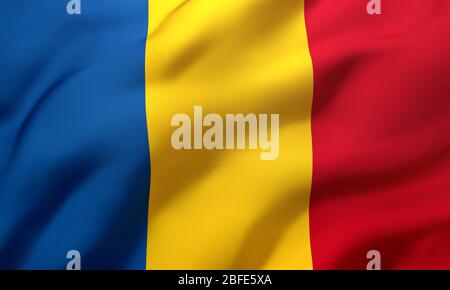 Flag of Chad blowing in the wind. Full page Chadian flying flag. 3D illustration. Stock Photo