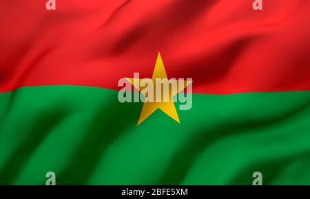 Flag of Burkina Faso blowing in the wind. Full page Burkina Faso flying flag. 3D illustration. Stock Photo