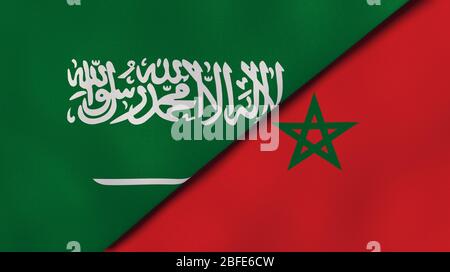 Two states flags of Saudi Arabia and Morocco. High quality business background. 3d illustration Stock Photo