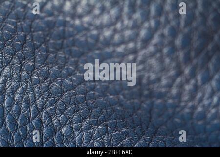 Extremely close-up natural qualitative blue leather texture, selective focus Stock Photo