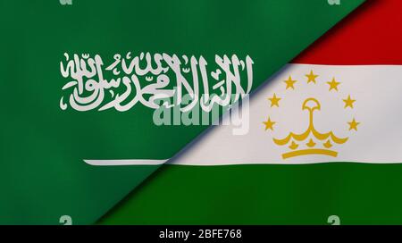 Two states flags of Saudi Arabia and Tajikistan. High quality business background. 3d illustration Stock Photo