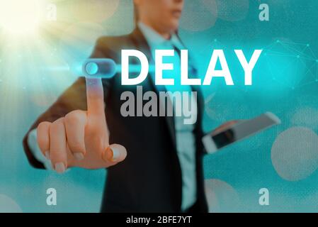 Conceptual Hand Writing Showing Delay. Concept Meaning Unplanned Deferment  Of A Scheduled Activity Because Of Some Thing Striped Paperboard Cardboard  Office Study Supplies Chart Stock Photo, Picture and Royalty Free Image.  Image