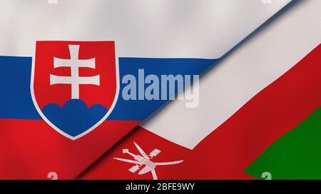 Two states flags of Slovakia and Oman. High quality business background. 3d illustration Stock Photo