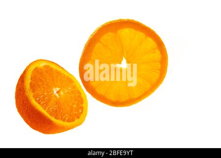 Sliced fresh and juicy orange isolated on white Stock Photo