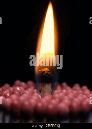 Raised burning match Stock Photo