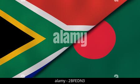 Two states flags of South Africa and Bangladesh. High quality business background. 3d illustration Stock Photo