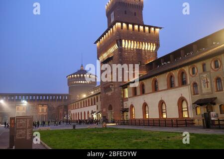 Milan, Italy, 12/24/2018: Structure of the Sforza Castle in Milan Stock Photo