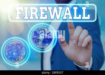 Text sign showing Firewall. Business photo showcasing protect network or system from unauthorized access with firewall Elements of this image furnishe Stock Photo