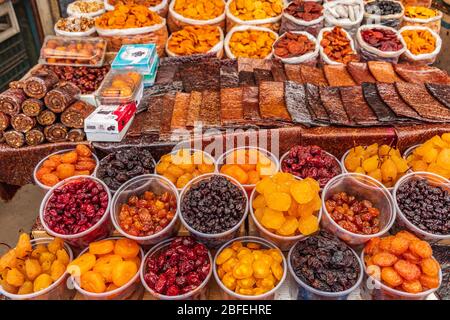 Gyumri , Armenia - August 15, 2019 :  dried fruits Myakowski street open market  landmark of Gyumri Shirak Armenia eastern Europe Stock Photo