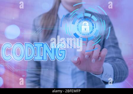 Writing note showing Coding. Business concept for assigning code to something for classification identification Stock Photo