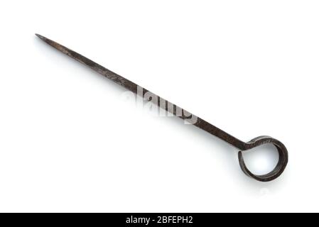 Top view of old iron awl isolated on white Stock Photo