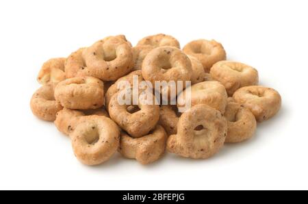 Pile of traditional italian tarallini snack isolated on white Stock Photo