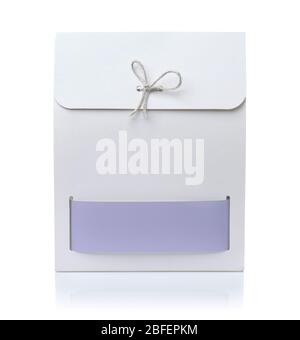 Front view of blank paper gift package isolated on white Stock Photo