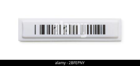 Plastic retail security soft tag label with random barcode isolated on white Stock Photo