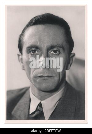 1930s Portrait of Paul Joseph Goebbels a German Nazi politician and Reich Minister of Propaganda of Nazi Germany from 1933 to 1945. He was one of Adolf Hitler's closest and most devoted associates, and was known for his skills in public speaking and his deeply virulent antisemitism, which was evident in his publicly voiced views. Committed suicide in 1945 with Allies on final assault to central Berlin Germany Stock Photo
