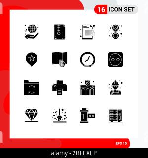 Solid Glyph Pack of 16 Universal Symbols of mirror, bathroom, design, erasure, decryption Editable Vector Design Elements Stock Vector