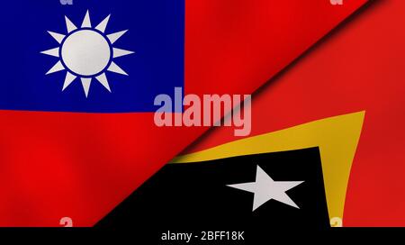 Two states flags of Taiwan and East Timor. High quality business background. 3d illustration Stock Photo