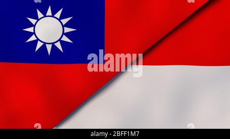 Two states flags of Taiwan and Indonesia. High quality business background. 3d illustration Stock Photo