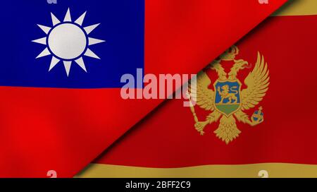 Two states flags of Taiwan and Montenegro. High quality business background. 3d illustration Stock Photo