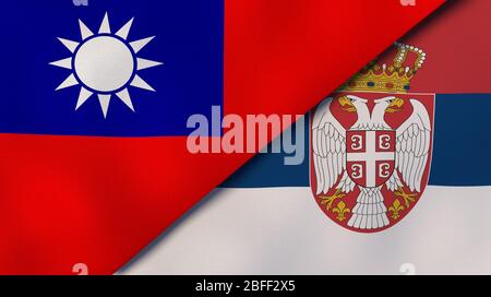 Two states flags of Taiwan and Serbia. High quality business background. 3d illustration Stock Photo