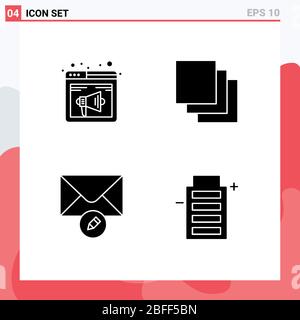 Modern Set of Solid Glyphs and symbols such as browser, message, speaker, group, battery Editable Vector Design Elements Stock Vector