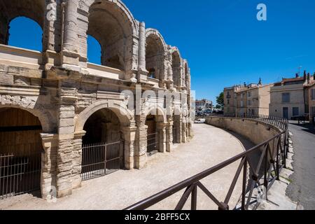 Roman Amphitheatre in Arles, France, Europe Stock Photo