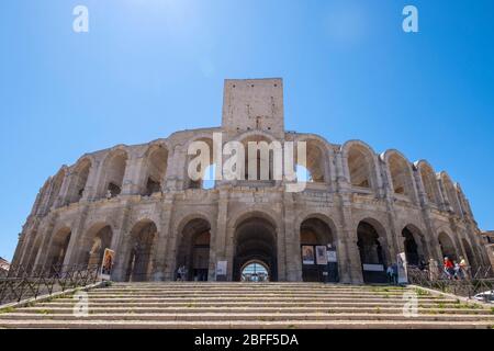 Roman Amphitheatre in Arles, France, Europe Stock Photo