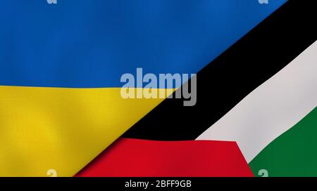 Two states flags of Ukraine and Palestine. High quality business background. 3d illustration Stock Photo