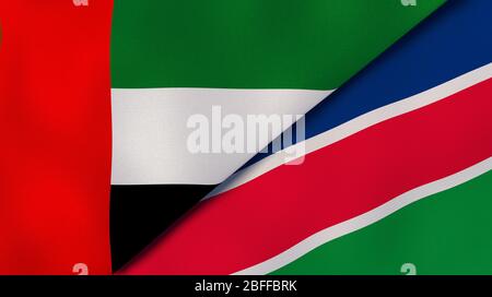 Two states flags of United Arab Emirates and Namibia. High quality business background. 3d illustration Stock Photo