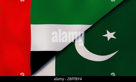 Two states flags of United Arab Emirates and Pakistan. High quality business background. 3d illustration Stock Photo