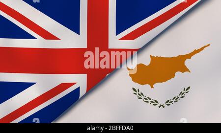 Two states flags of United Kingdom and Cyprus. High quality business background. 3d illustration Stock Photo