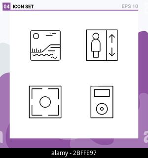 Group of 4 Filledline Flat Colors Signs and Symbols for image, point, elevator, focus, electronics Editable Vector Design Elements Stock Vector